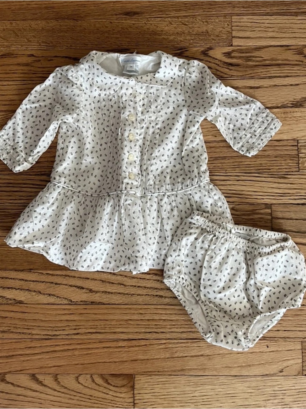 Ralph Lauren Baby Peplum Top and Bloomers Set White Tiny Floral Print Sz 3 Mos